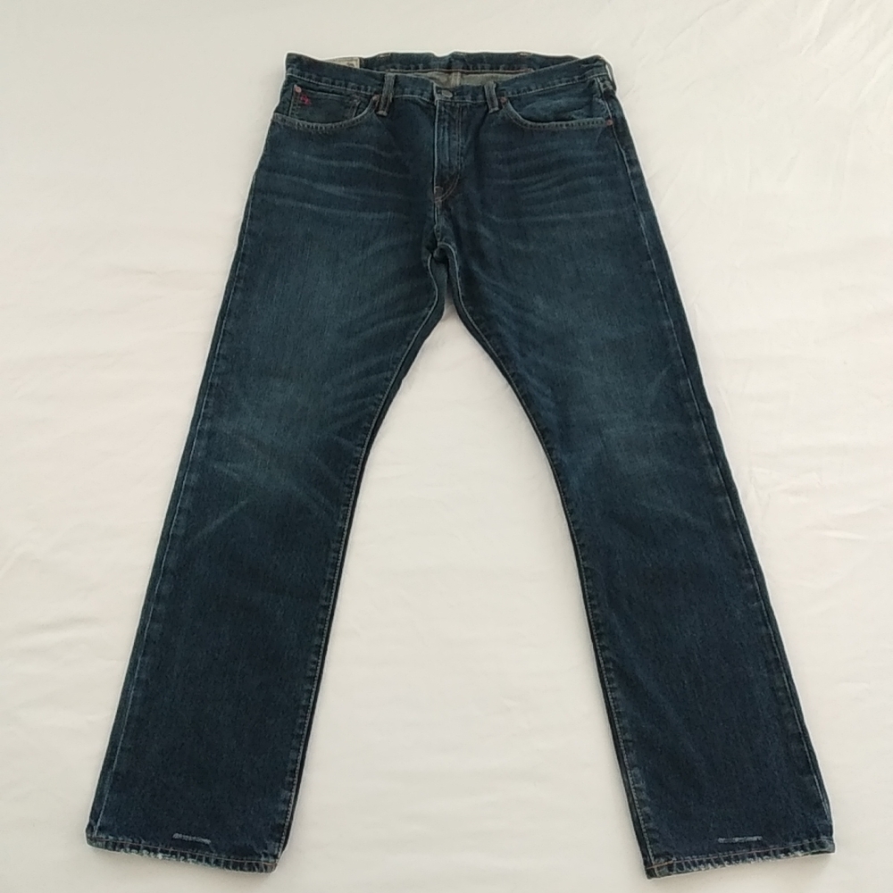 Polo Ralph Lauren Men's Dark Blue Jeans 36x32 100% Cotton Hampton Straight Leg